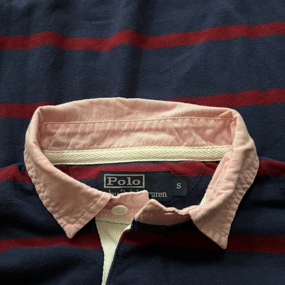 Vtg Polo Ralph Lauren Small Blue Red Stripe Polo Lion Crest Oxford Cloth Collar - Picture 7 of 8